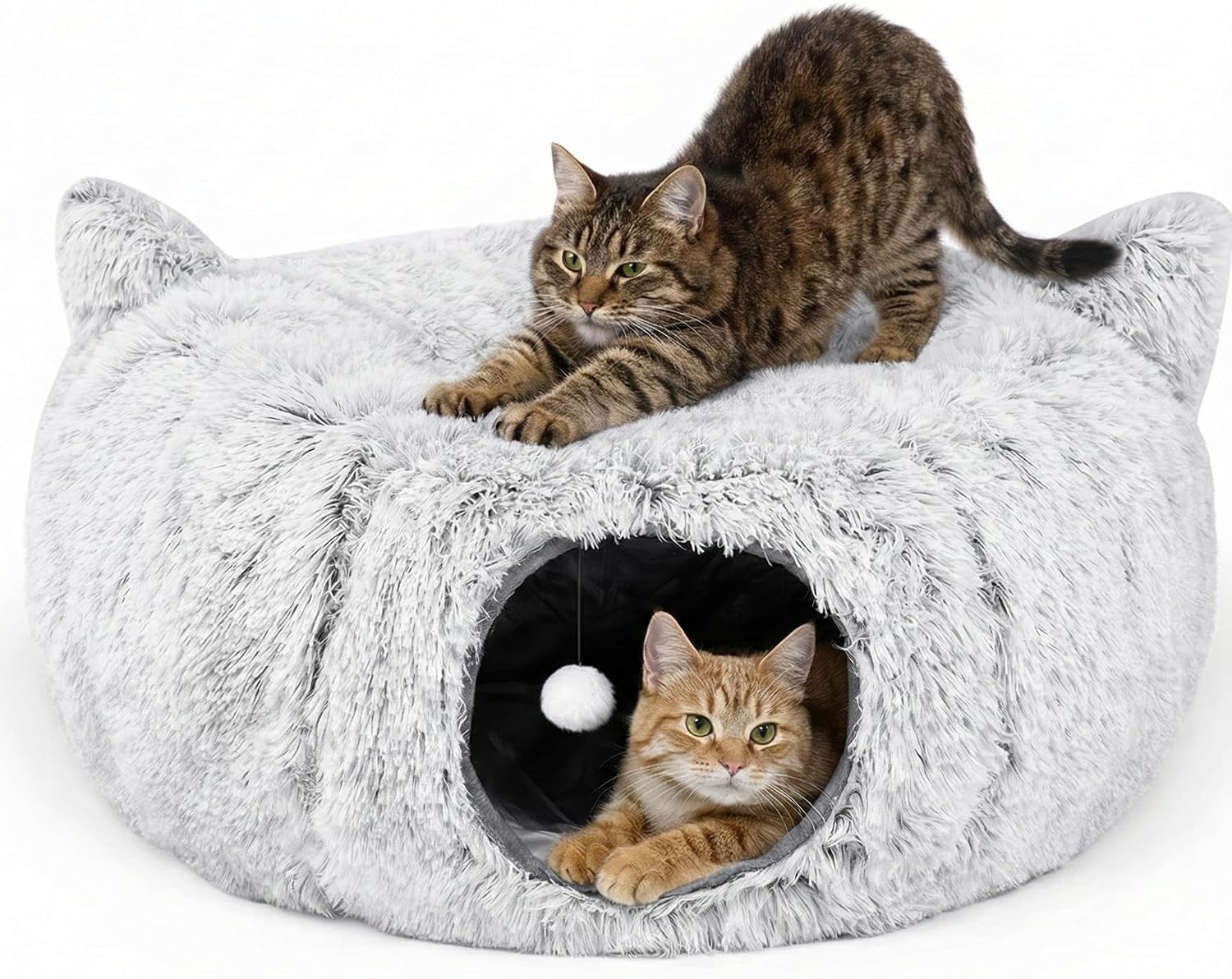 3-in-1 Cat Tunnel Bed — Cave, Tunnel and Peek Holes, with Catnip Toys