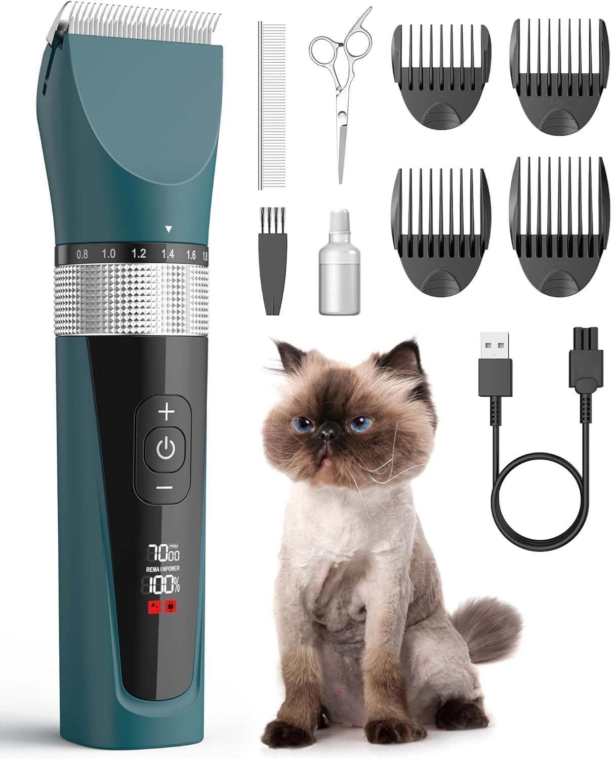 Cat Clippers for Matted Hair — 5 Speed, Low Noise, Waterproof