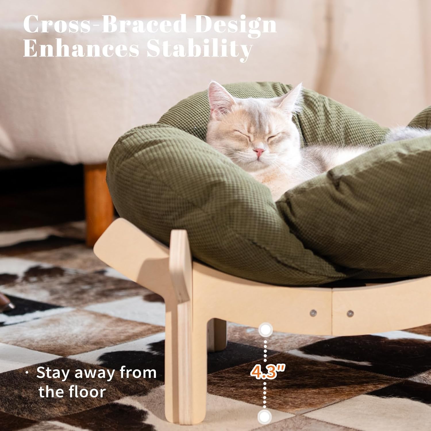 Elevated Cat Bed — Flower Form, Soft Washable Cushion