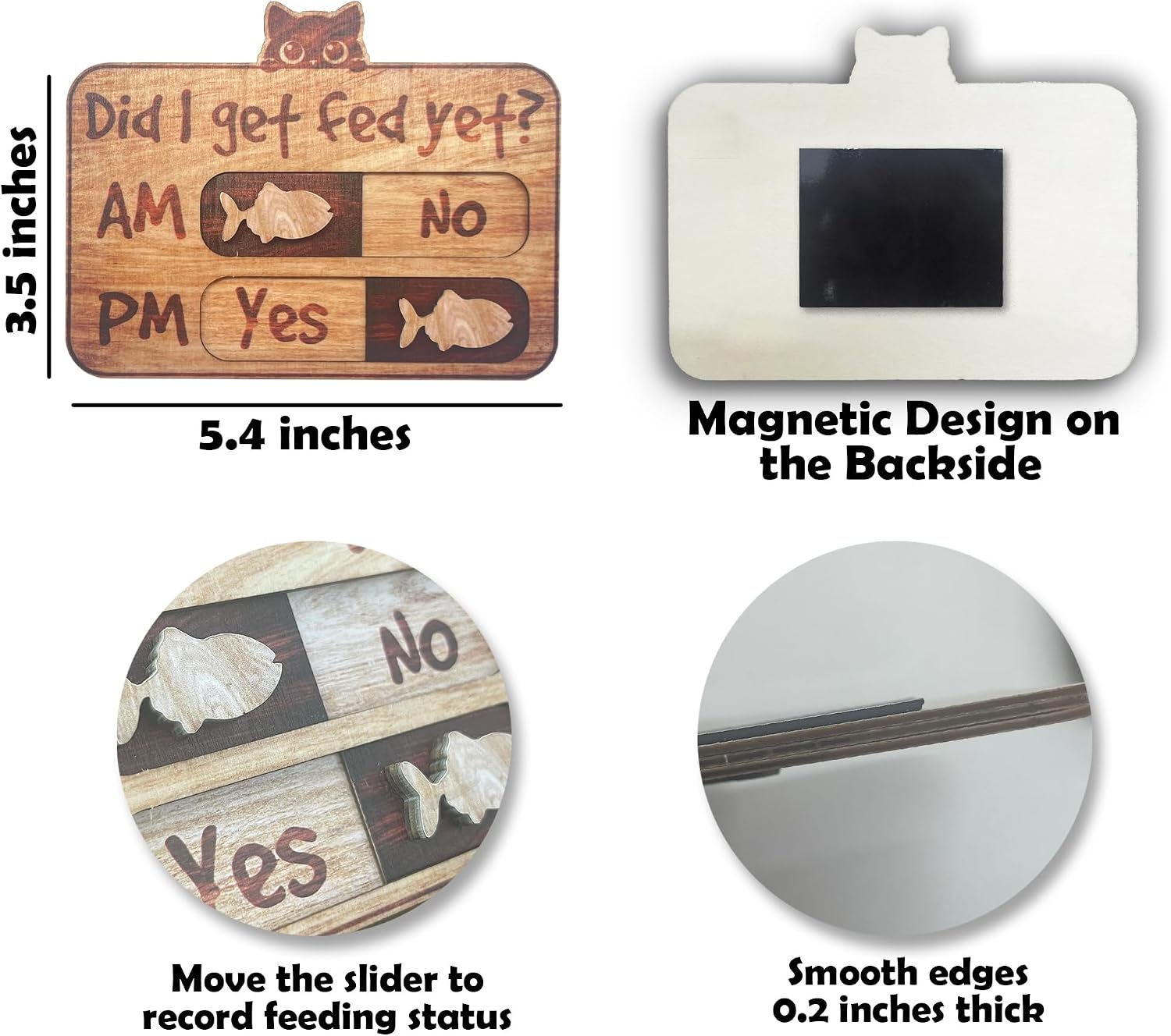 Feeding Reminder Fridge Magnet — 3.5 × 5.4 in, Wooden