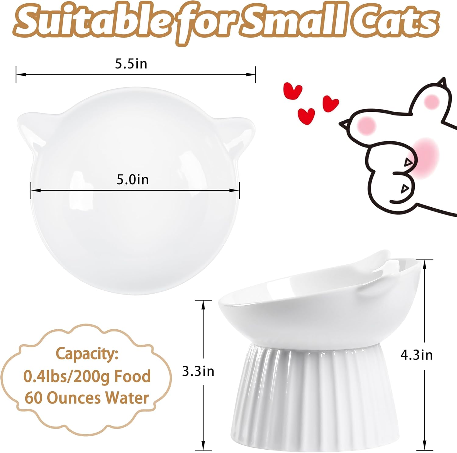 Tilted Raised Ceramic Cat Bowl — Anti-Vomit Angle