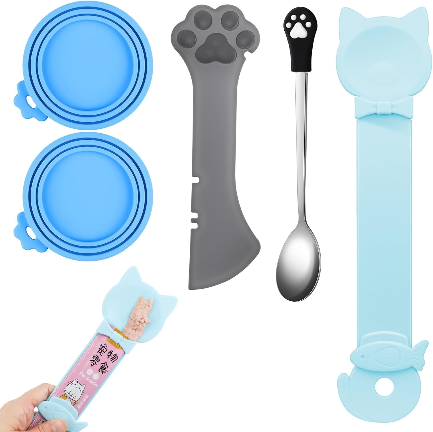 Silicone Can Lids for Pet Food — 5 Pack with Scoop