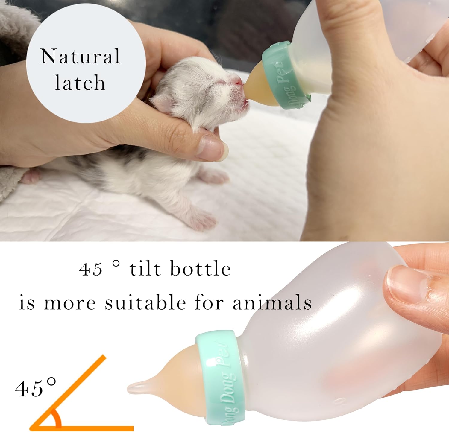 Kitten Feeding Bottle Set — Angled Bottle, Nipples and Syringes