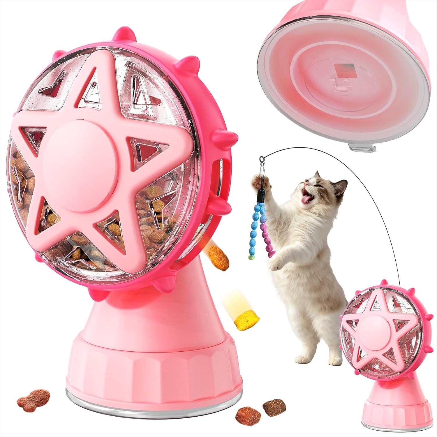 2-in-1 Cat Toy — Treat Dispenser and Teaser, Pink