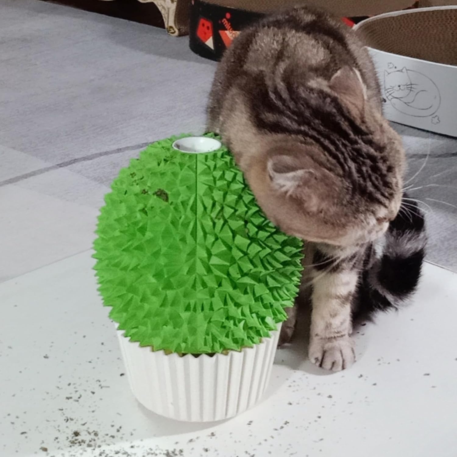 Wall-Corner Self-Grooming Brush — Cat Face Form, with Catnip
