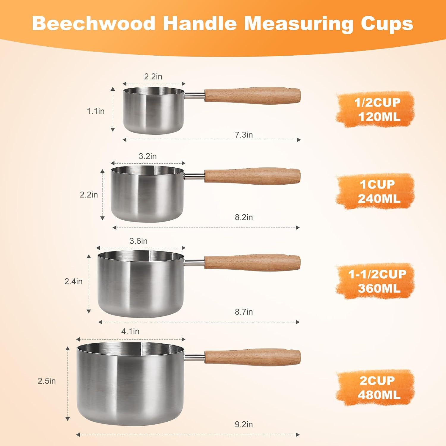 Stainless Steel Food Scoop — 120 ml Measuring Cup