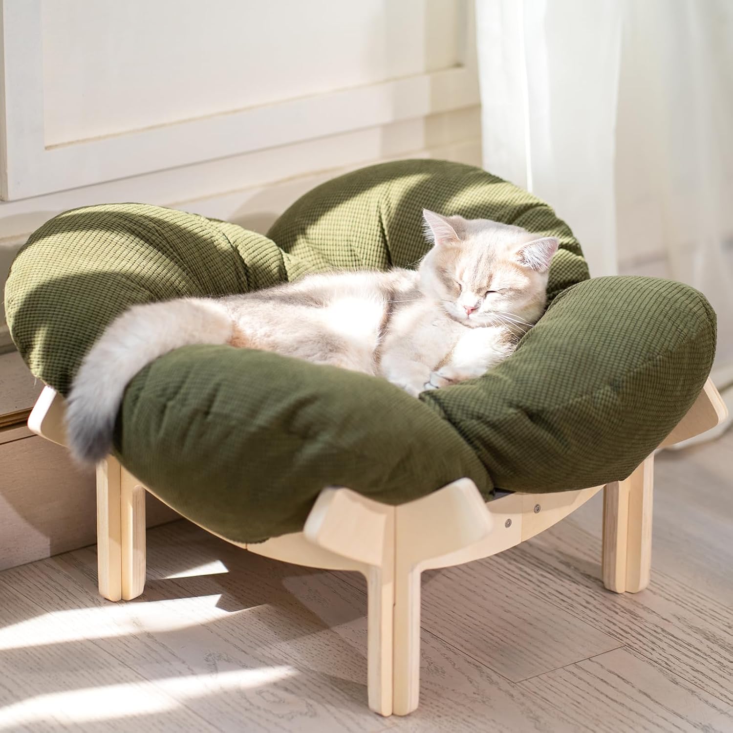 Elevated Cat Bed — Flower Form, Soft Washable Cushion