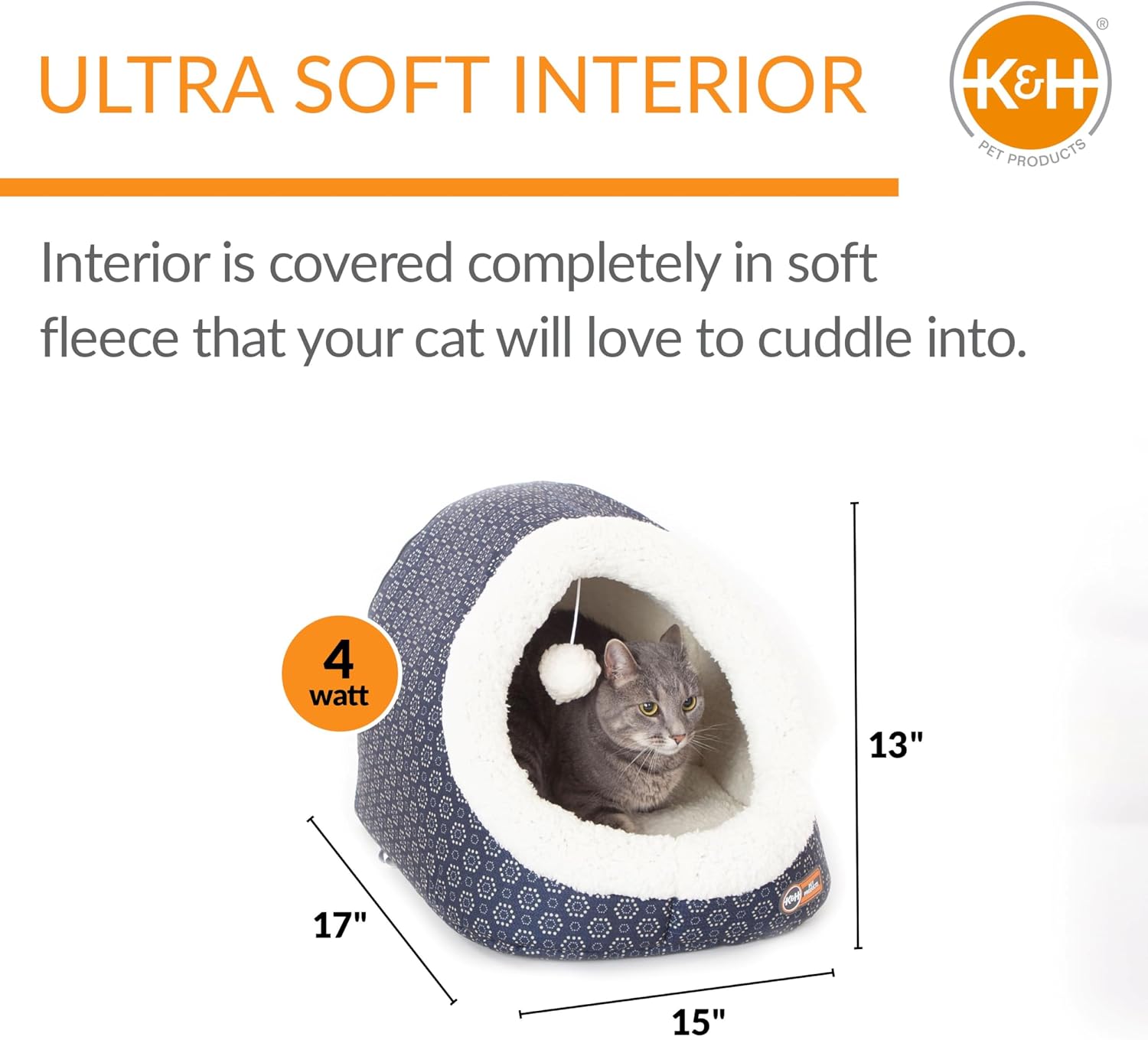 Heated Cat Cave Bed — 4 W, Removable Waterproof Cover
