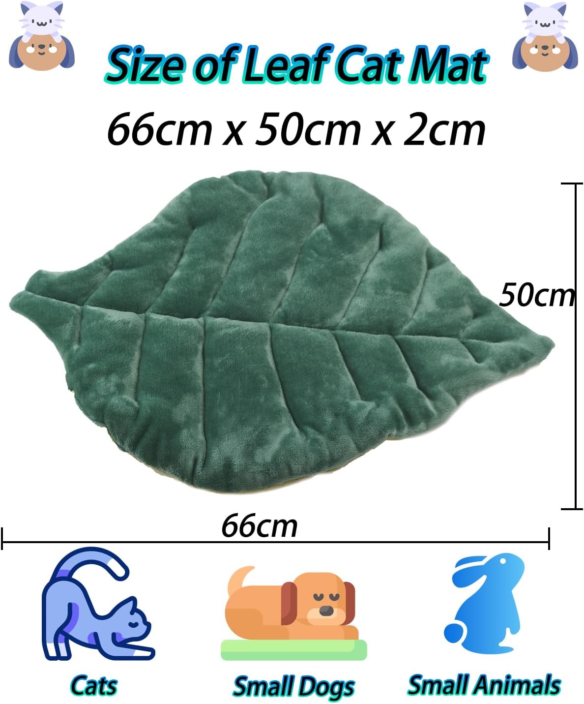 Leaf-Shaped Cat Mat — 26 × 20 in, Cotton, Self-Warming