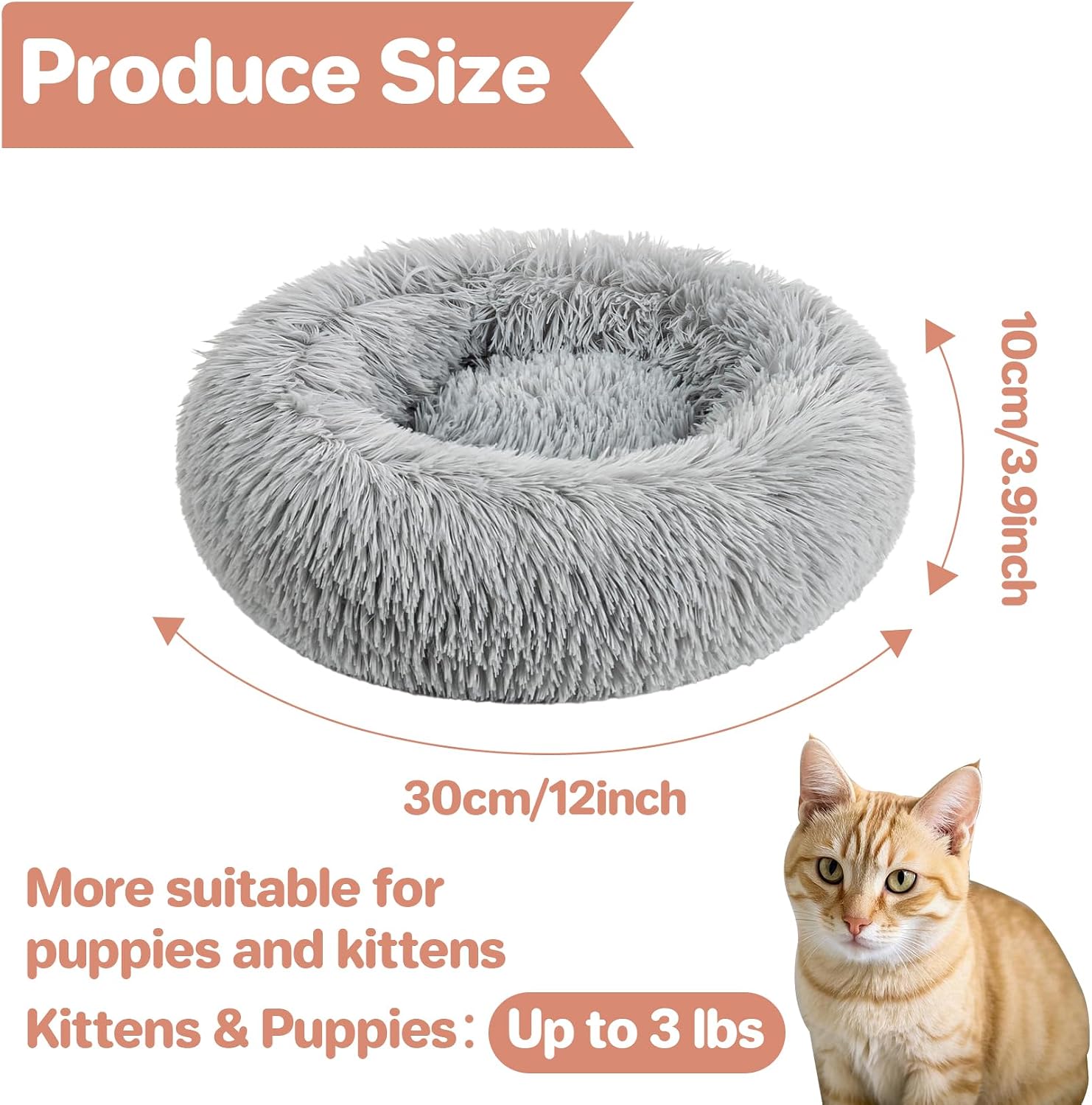 Small Plush Donut Cat Bed — Anti-Slip Faux Fur, Washable