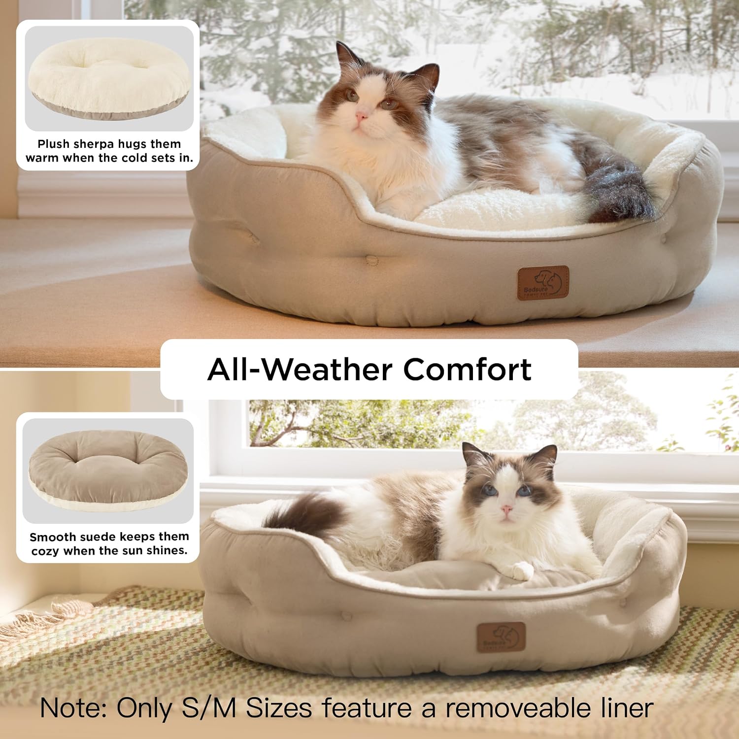 Round Plush Pet Bed — 20 in, Washable, Camel