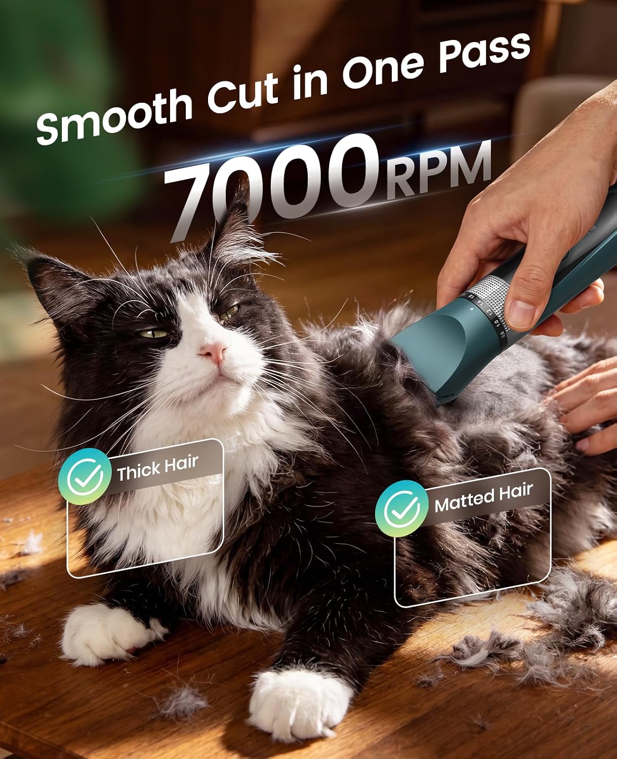 Cat Clippers for Matted Hair — 5 Speed, Low Noise, Waterproof