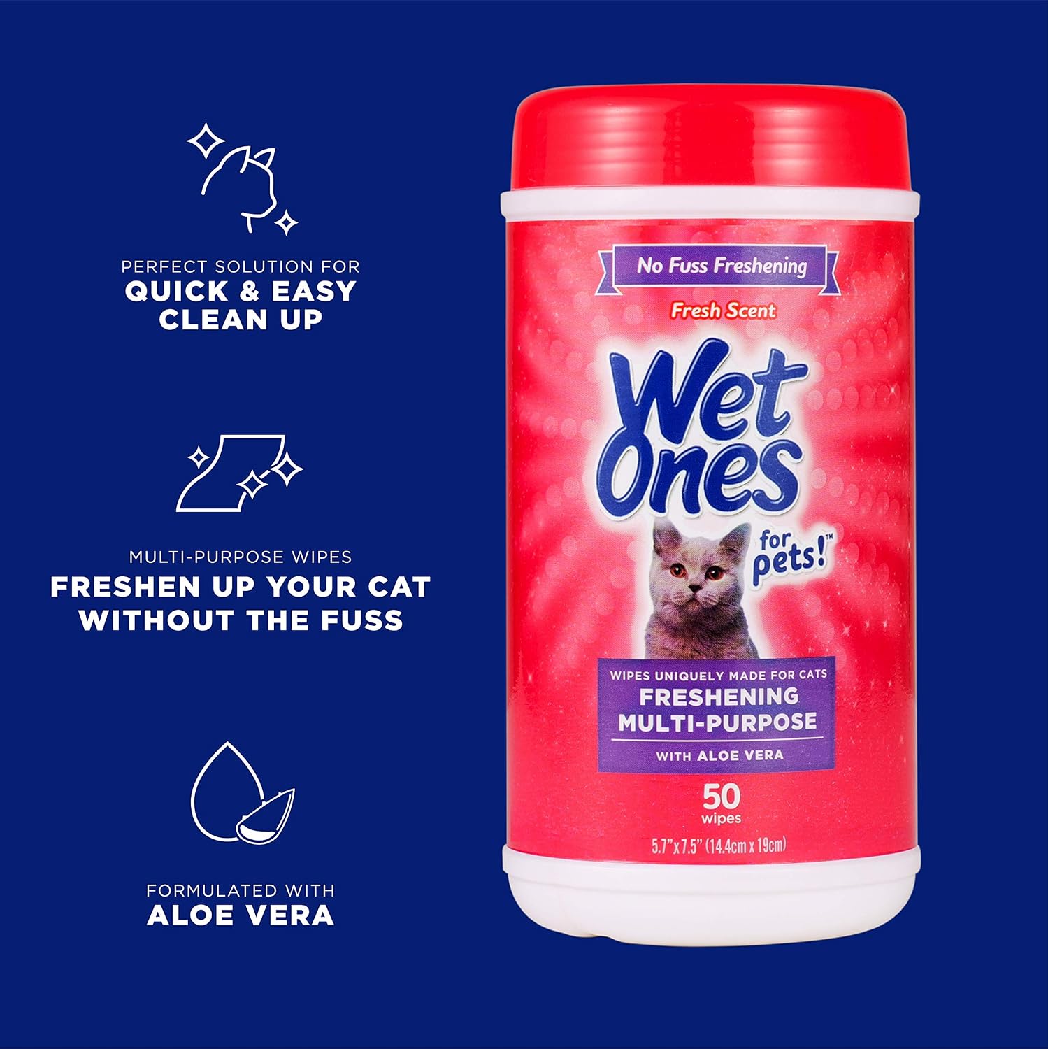 Freshening Wipes for Cats with Aloe Vera — 50 Count