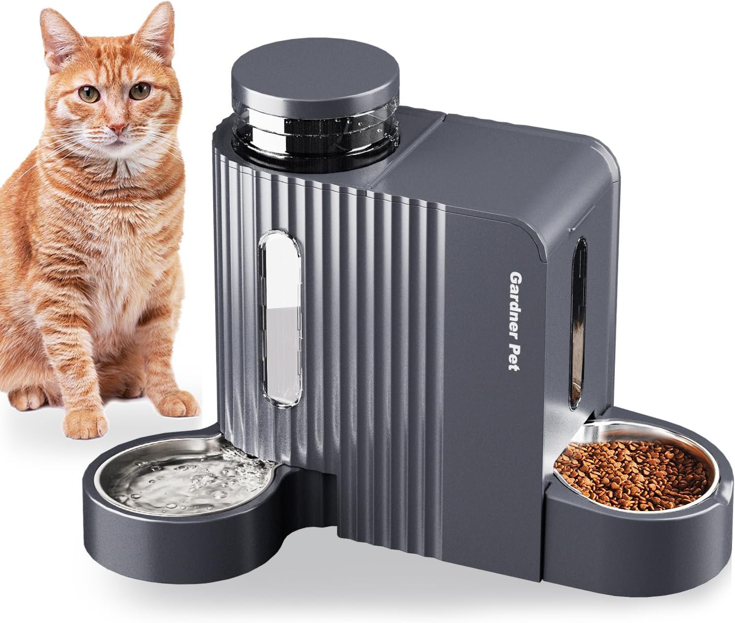 Gravity Feeder and Water Dispenser Set — Stainless Steel, Large
