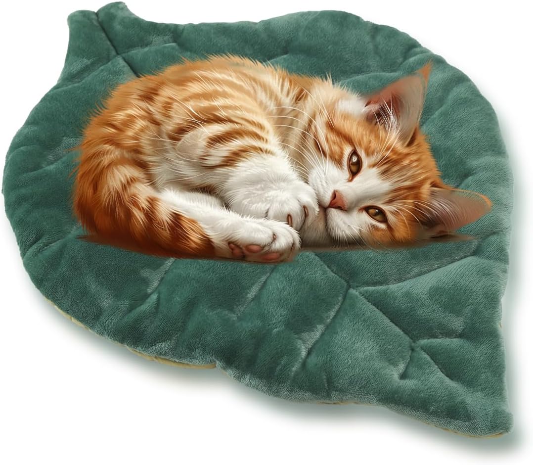 Leaf-Shaped Cat Mat — 26 × 20 in, Cotton, Self-Warming