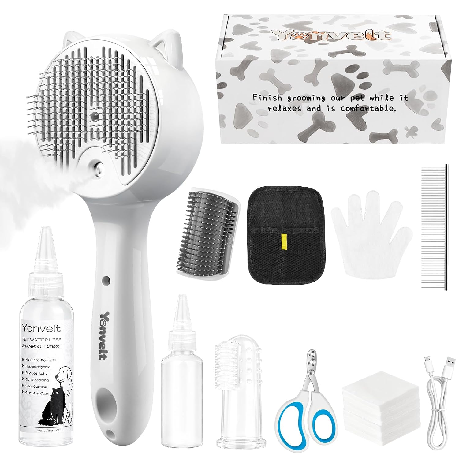 Mist Spray Brush Grooming Set — 10 Pieces, 100 ml Waterless Shampoo