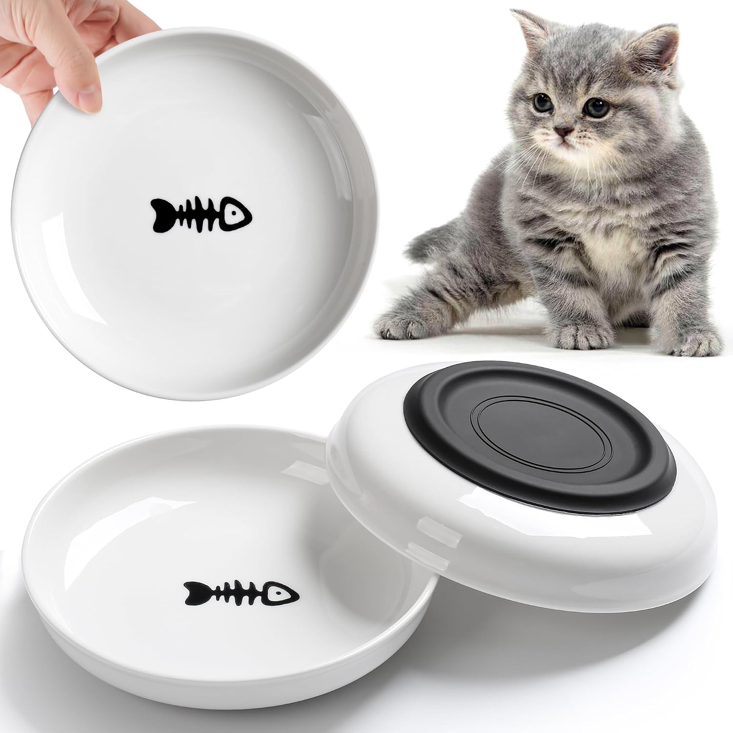 No-Spill Ceramic Cat Bowl Set — Anti Whisker Fatigue