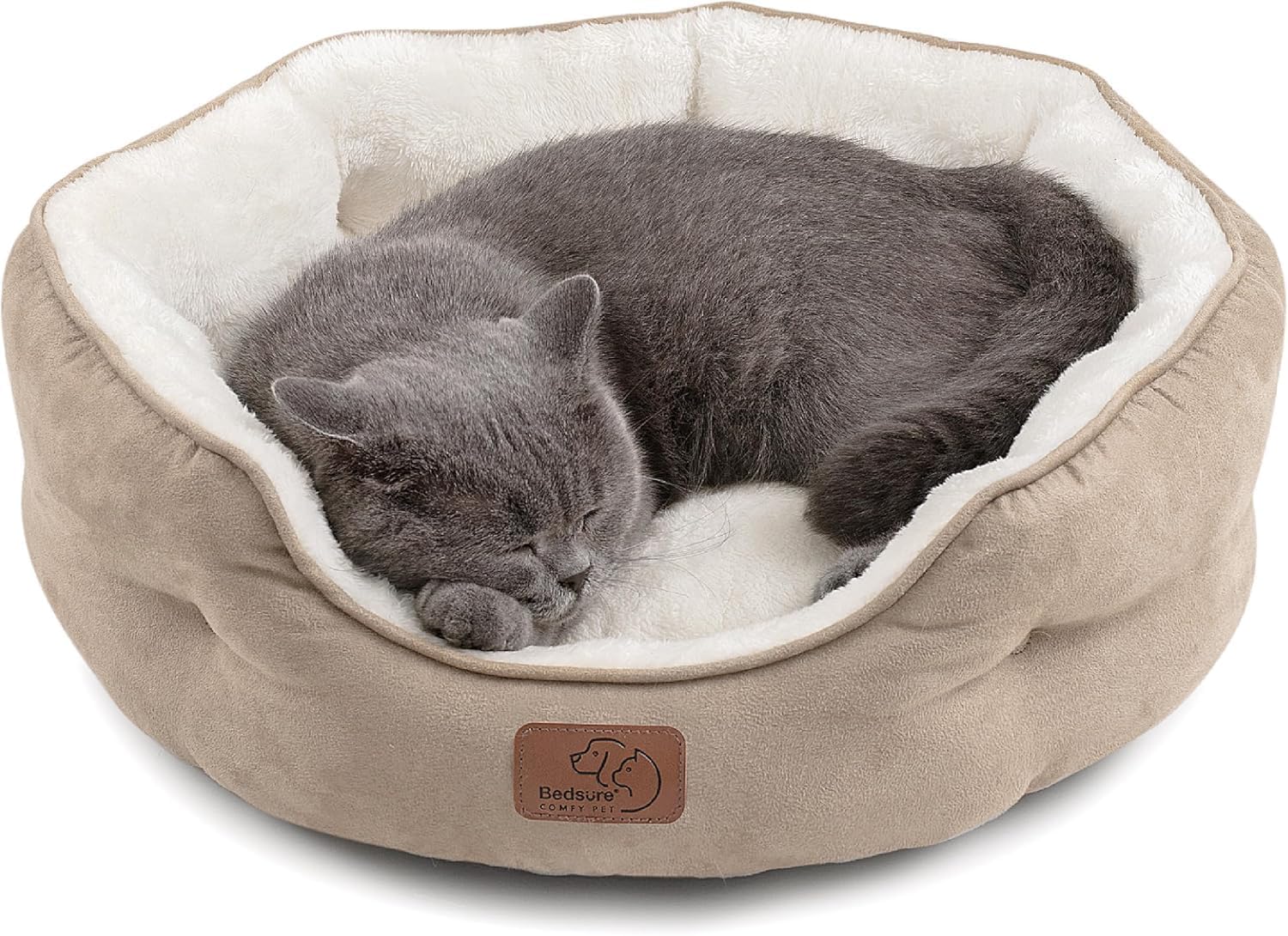 Round Plush Pet Bed — 20 in, Washable, Camel — image 1 Round Plush Pet Bed — 20 in, Washable, Camel