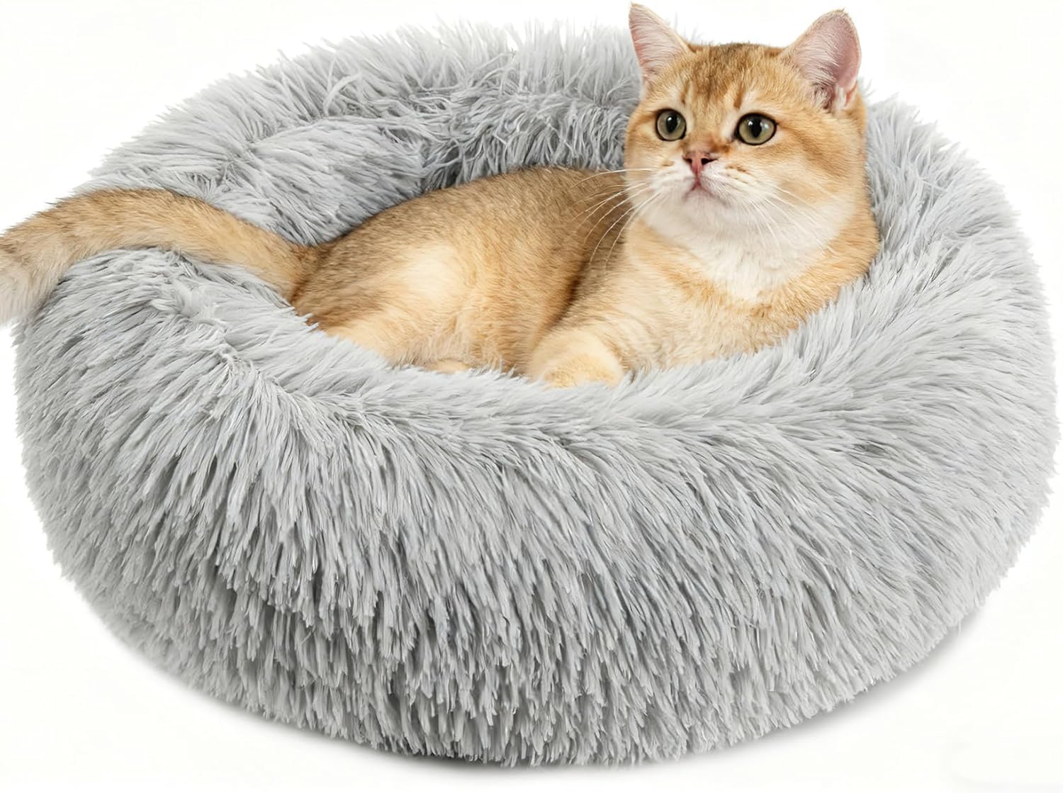 Small Plush Donut Cat Bed — Anti-Slip Faux Fur, Washable