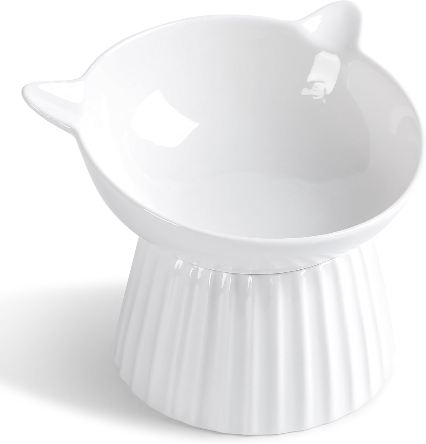 Tilted Raised Ceramic Cat Bowl — Anti-Vomit Angle